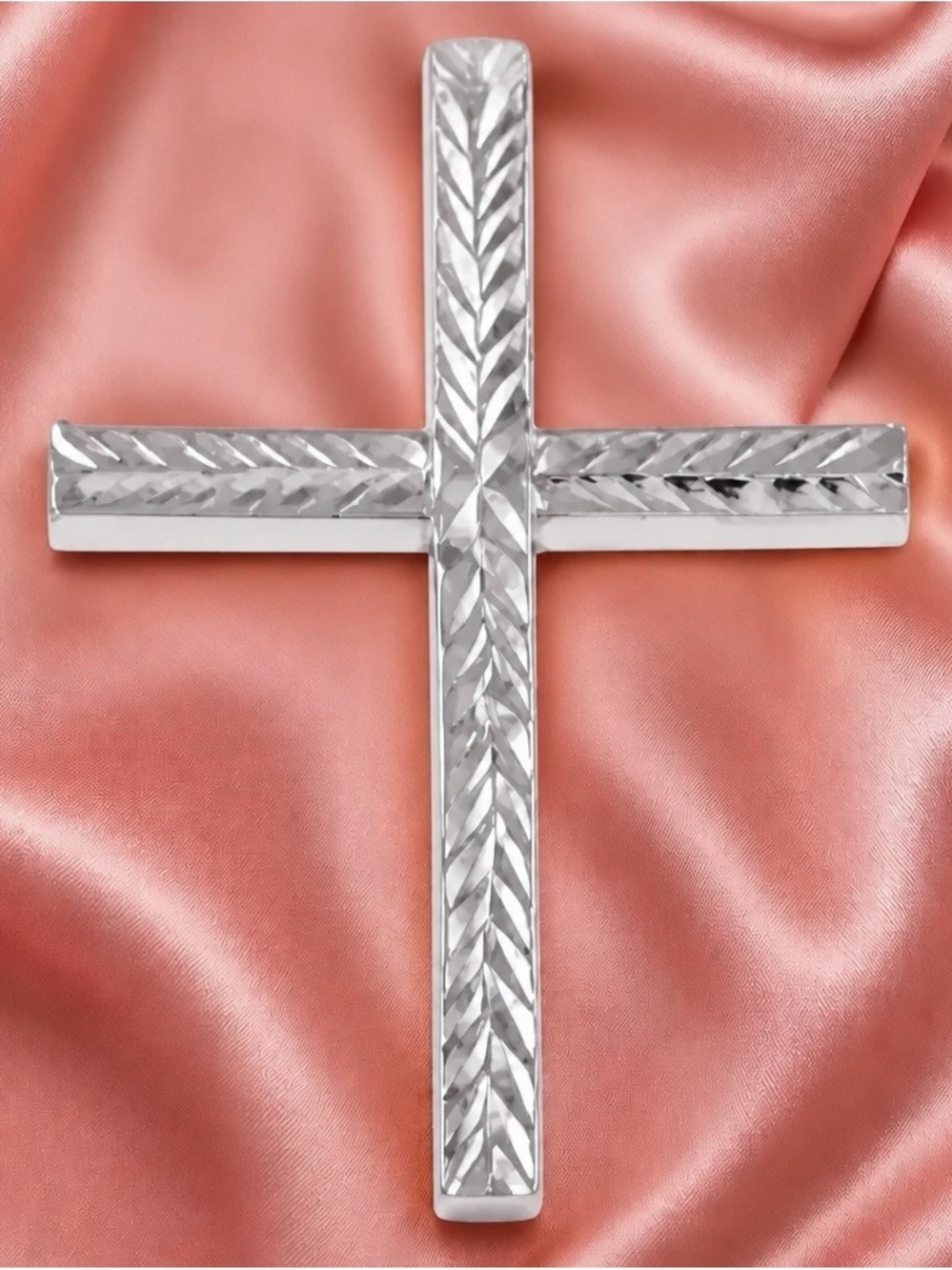 Large Rhodium over 925 Sterling Silver Cross with 18” chain